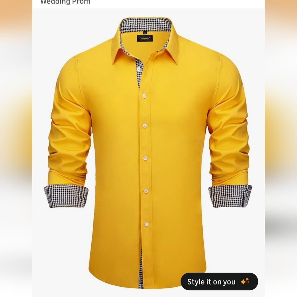 Mens 2XL Yellow Gold DiBanGu Long Sleeve Dress Shirt. New. Prom.